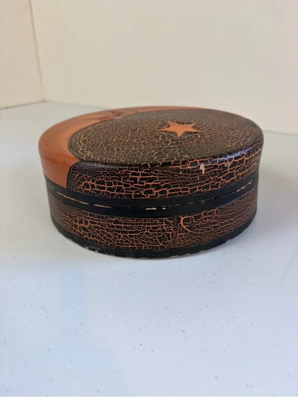 Vintage Wood Sun Moon Trinket Box Celestial Folk Art Boho Home Decor 90s 1990s